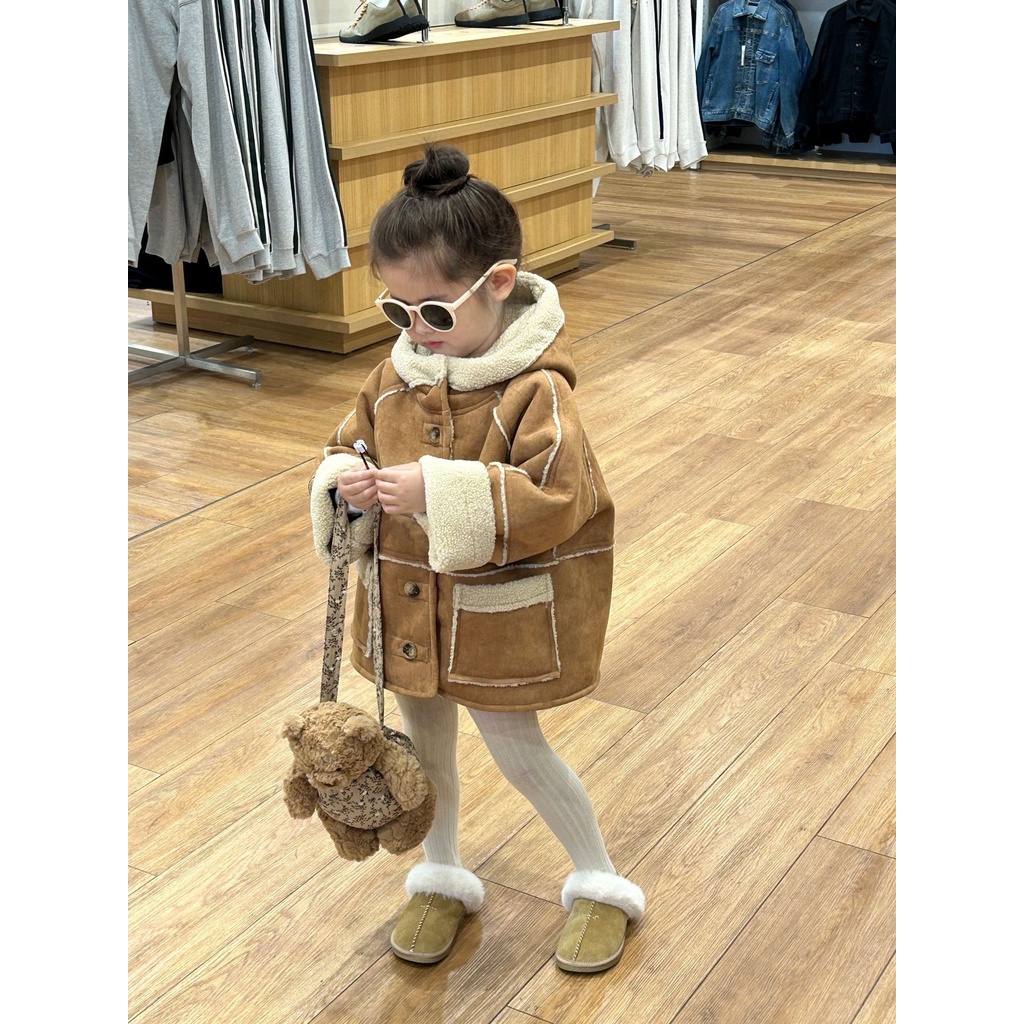 Áo khoác dạ nỉ lót lông bé gái AG813 sz 90-140, thời trang trẻ em mùa đông 2023