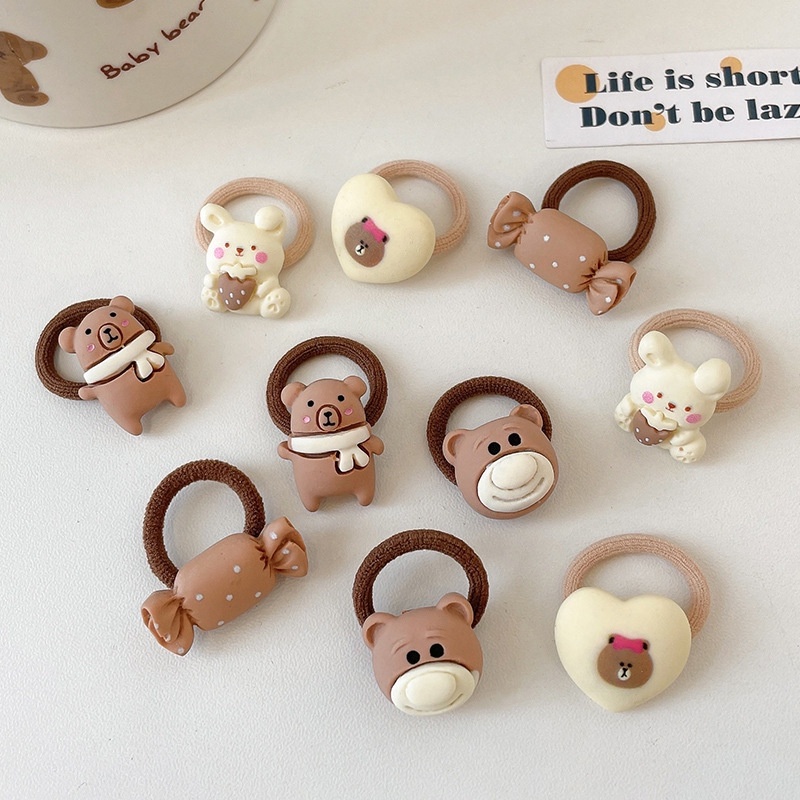 Set 10 Dây Cột Tóc Họa Tiết Hoạt Hình Phong Cách Hàn Quốc Dễ Thương Cho Bé Gái