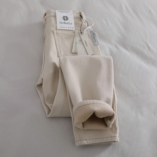  Quần KCE Kaki-UIOO Lông Cừu Lót Dày Phong Cách Mới Harem Quần Jean Nữ Eo Cao Mỏng Hơn Nhìn Phù Hợp Với Quần Rời 