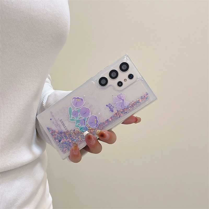 Bao Da Điện Thoại Phối Cát Chảy Hình Hoa tulip Cho samsung s23fe a14 a04s samsung s23 ultra galaxy s23 + s22 ultra s21fe note 20 ultra note 10 Ốp