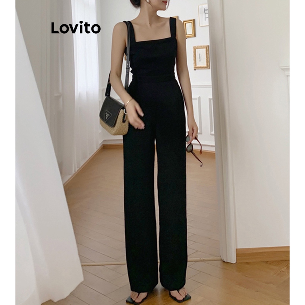 Lovito Bộ áo liền quần cơ bản trơn thường ngày cho nữ LNE39485 