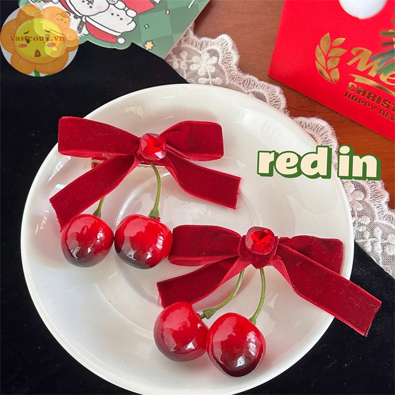 Vastji Set 2 Kẹp Tóc Hình Quả cherry Phong Cách Hàn Quốc Ngọt Ngào Cho Nữ vn