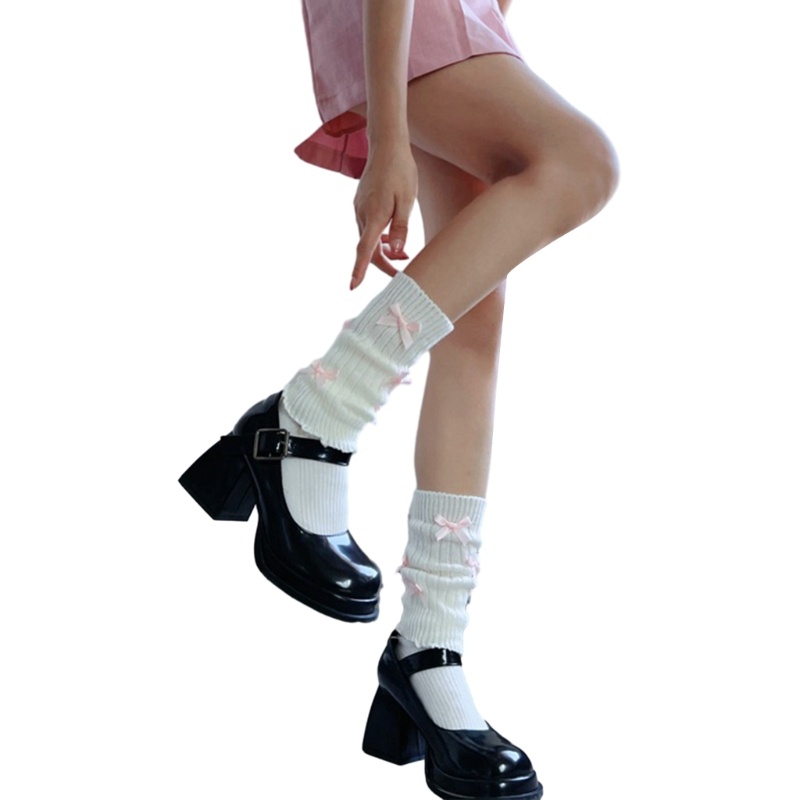 Tất Dệt Kim Giữ Ấm Chân Phối Nơ Dễ Thương Phong Cách Nhật Bản Cho Nữ