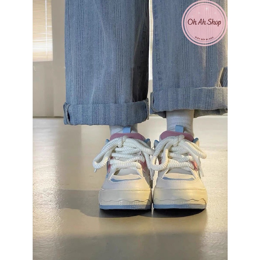 🍓  Giày Dây Thừng Màu Xanh Hồng Link 2 Mũi Tròn Đi Học Giày Da Hàng Loại 1  ohahshopgiaydep