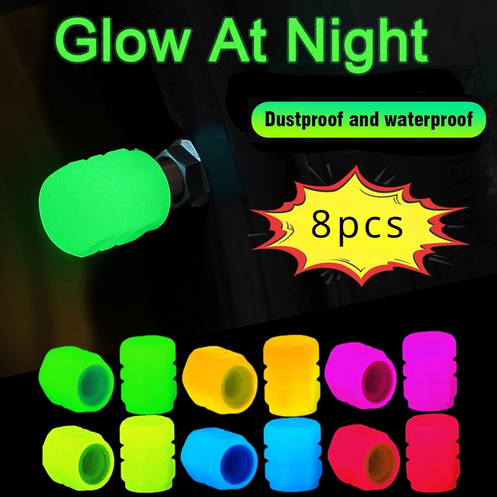 Bộ 8 Nắp Van Bánh Xe Hơi / Xe Máy Nhiều Màu Dạ Quang Chống Bụi