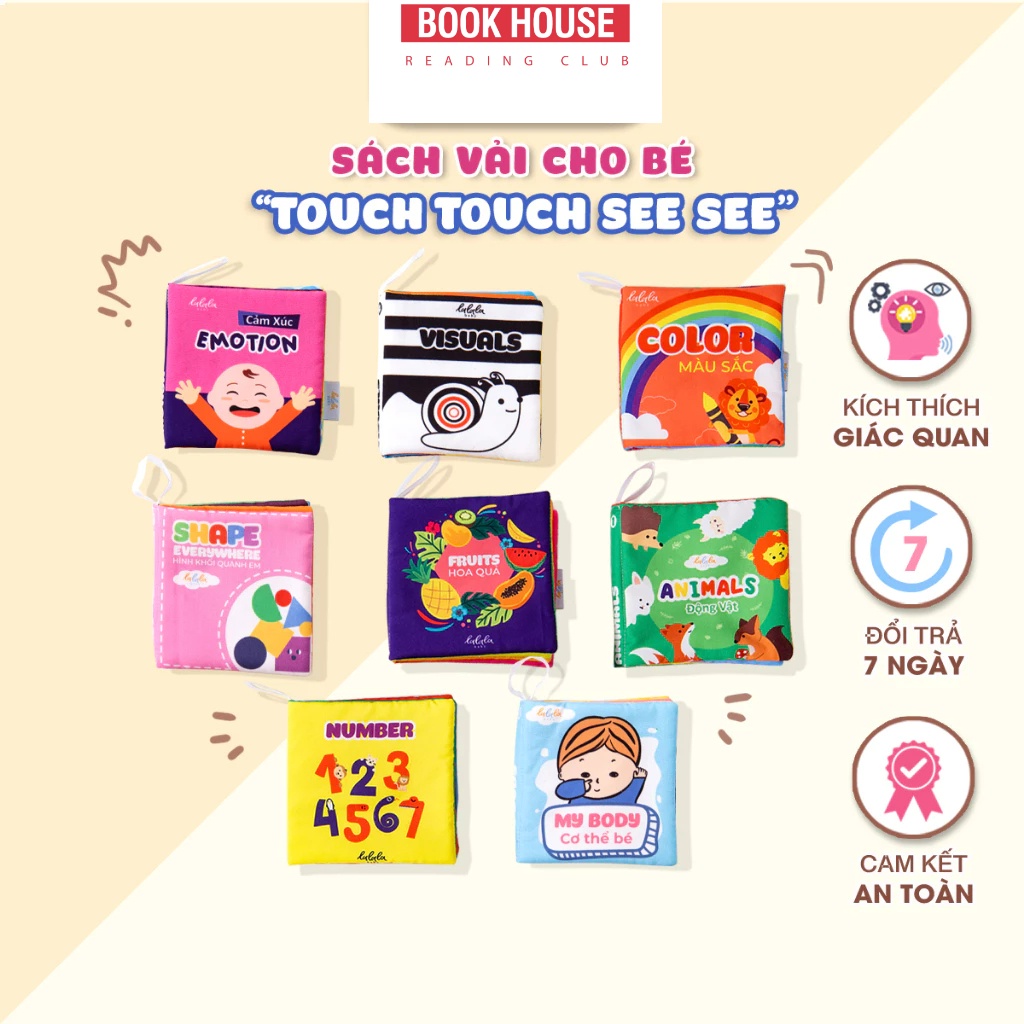 Sách vải cho bé Lalala Baby 8 chủ đề, Touch touch see see