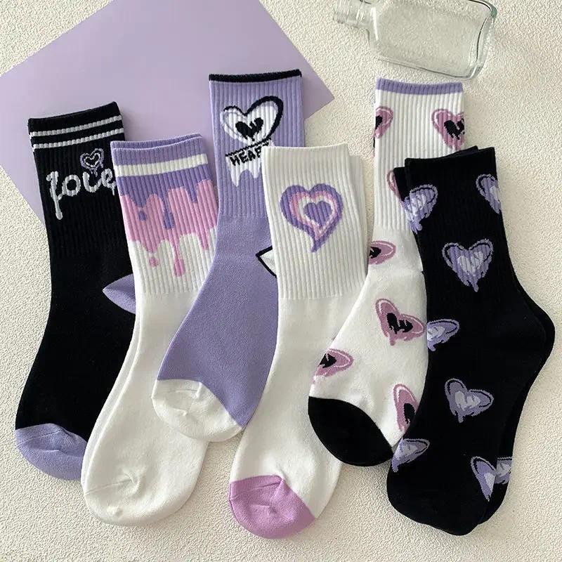 Vớ cotton Cổ Cao In Họa Tiết Trái Tim Hoạt Hình Phong Cách Hàn Quốc Dành Cho Nữ