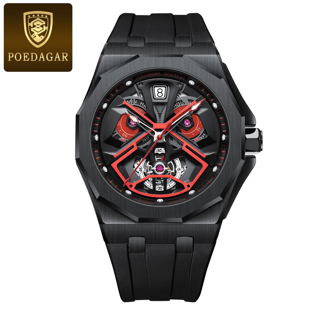 Poedagar Đồng Hồ quartz Nam Hiển Thị Ngày Tháng Dây silicone Chống Thấm Nước Kiểu Dáng Thể Thao
