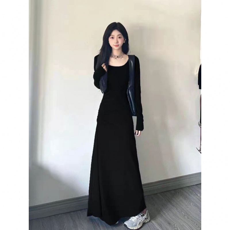 Váy body dáng dài Đầm Dài Qua Gối Tay Dài Váy thu đông Đầm  body  Màu Xám Cho Nữ
