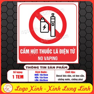 Logo tem decal dán cấm hút thuốc lá điện tử, no vaping, decan temdán có keo sẵn, chống nước