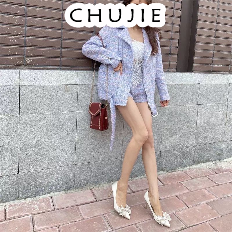 CHUJIE  giày nữ cao gót Giày Cao Gót Mũi Nhọn Quai Nơ Đính Đá Thời trang Phong cách fashion Độc đáo B25G053 36Z230909