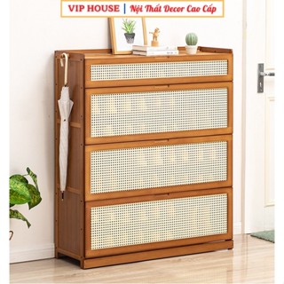 Tủ Giày Thông Minh Cửa Lật Bằng Tre Họa Tiết Mây Đan Decor Trang Trí Độc Đáo, Kệ Để Giày Dép Nhiều Tầng Tiện Lợi Đủ Size