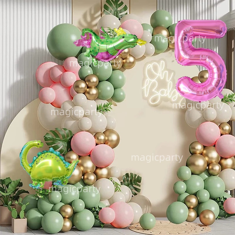 Bong Bóng Khủng Long Mini Lửa Khủng Long Vòng Hoa Vòm Bộ Màu Hồng 32inch 0-9 Số Lá Bóng Bay Đồ Chơi 