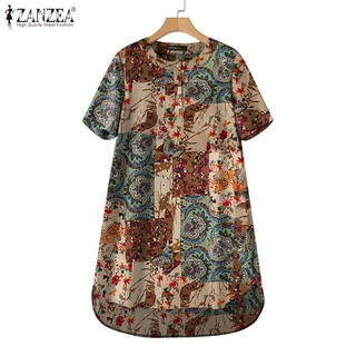 Đầm ZANZEA Tay Ngắn Cổ Tròn Phong Cách Hàn Quốc Thời Trang Cho Nữ