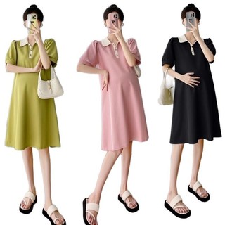 Váy bầu đầm suông MAMADRESS thiết kế chất THUN TỔ ONG mềm mại nhẹ nhàng CỔ PÔLÔ xinh xắn tiện lợi V186