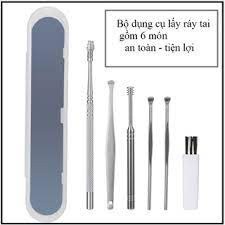 Bộ dụng cụ ngoáy tai inox 6 món - Bộ lấy ráy tai thép không rỉ 6 món