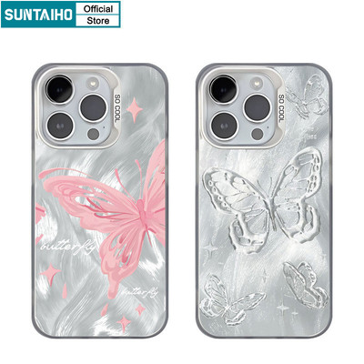Suntaiho Vỏ Đẹp Họa Tiết Bướm Màu Hồng Ốp lưng Iphone 16 15 14 12 13 11 Pro Max IP 7 8 Plus Iphon X Xs XR Xs Max TPU Silicone Mềm Cao Cấp Chống Sốc Ốp Lưng