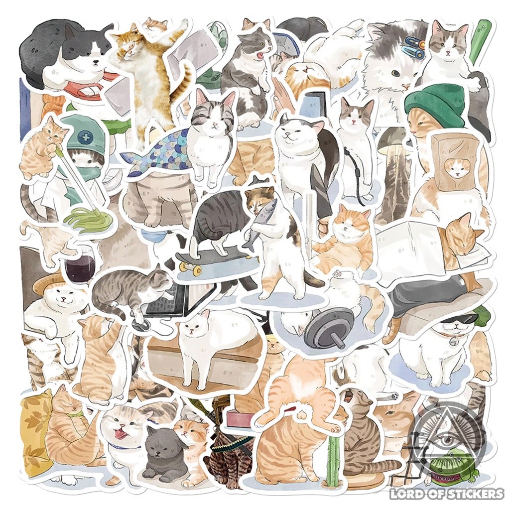 Set 53 Hình Dán Mèo Cute Sticker Meme Hài Hước Dễ Thương Chống Thấm Nước Trang Trí Mũ Nón Bảo Hiểm, 