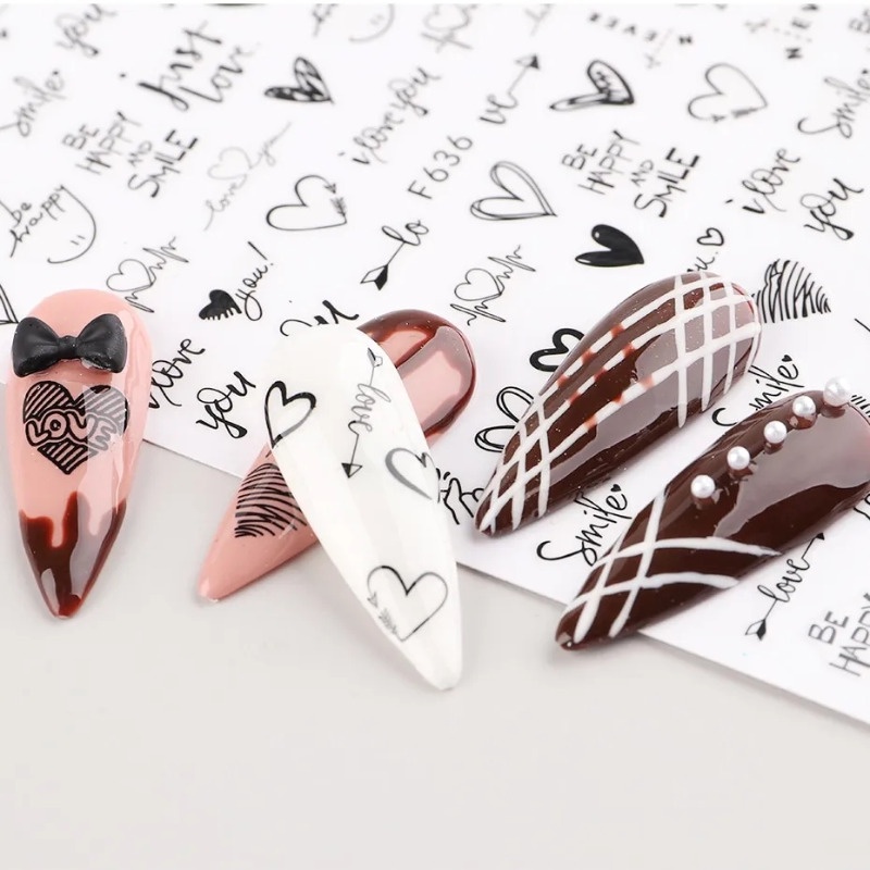 Miếng Dán Móng Tay 3D Hình Ngôi Sao & Trái Tim / Bướm Trái Tim / Chữ love / y2k gradient Tự Dính