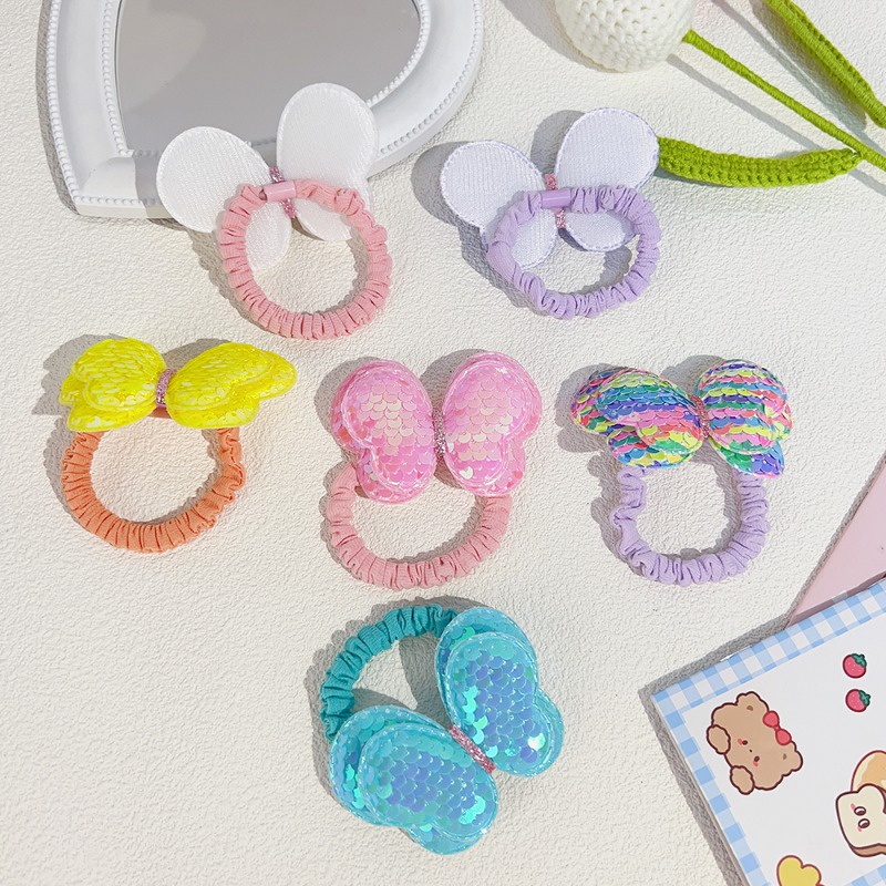 1 Dây Cột Tóc Cao Su Đính sequin Hình Bướm Màu Kẹo Ngọt Thời Trang Cho Bé Gái