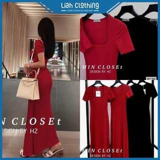 Min studio - Váy body cổ vuông dáng maxi đuôi cá co dãn tốt #D831180