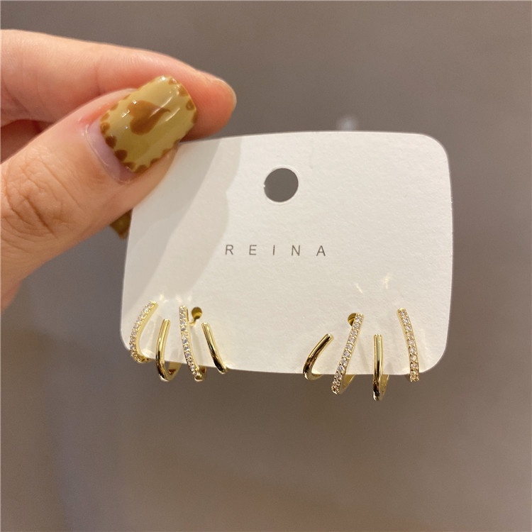 Khuyên Tai Đính Kim Cương Phong Cách Hàn Quốc Thanh Lịch Dành Cho Nữ