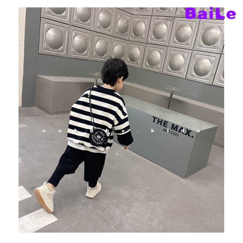 Áo sweatshirt Giả Hai Mảnh Họa Tiết Kẻ Sọc Phong Cách Phương Tây Thời Trang Xuân Thu Dành Cho Bé Trai Bé Gái