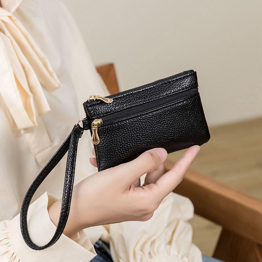 Dalton Ví Tiền Xu Bằng Da pu Màu Trơn Có Khóa Kéo Phong Cách Hàn Quốc