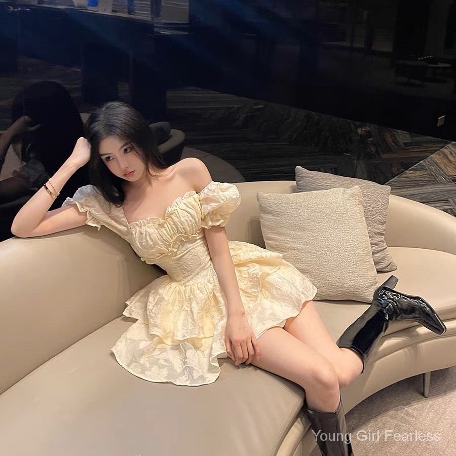 Đầm Công Chúa Trễ Vai Tay Phồng Màu Trơn Kiểu Pháp Thời Trang Mùa Hè Xinh Xắn Cho Nữ