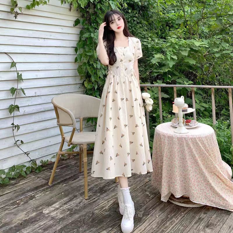 Đầm Dáng Chữ a Thắt Nơ Eo Phong Cách Pháp Thanh Lịch Cho Nữ