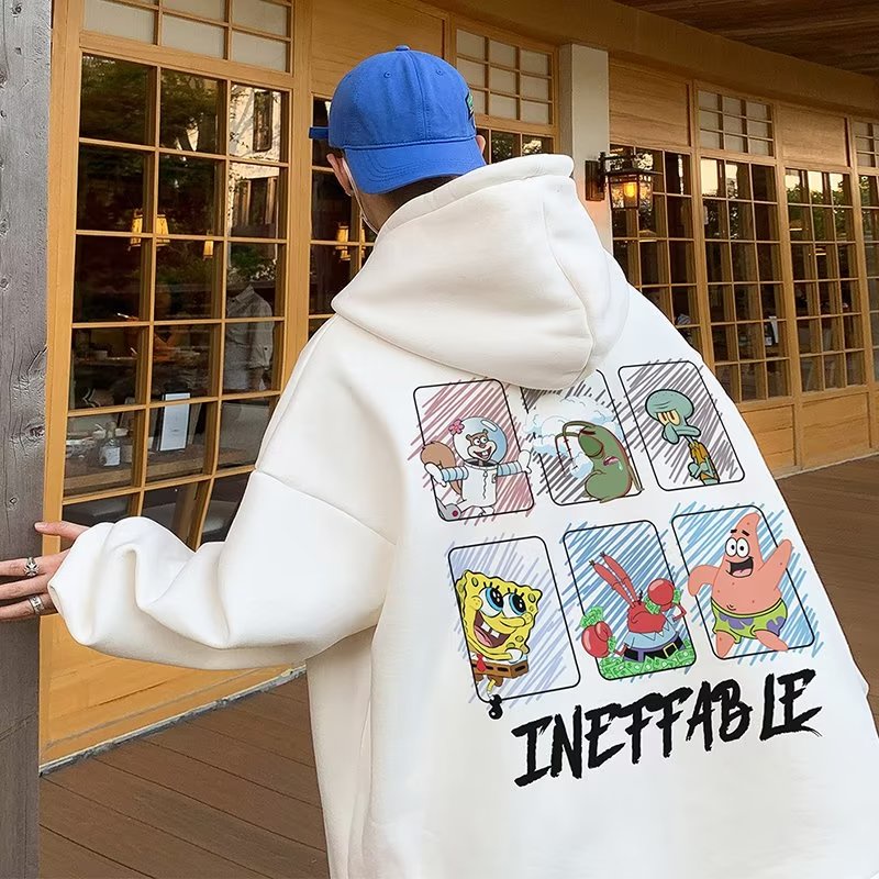 Áo hoodie cotton Nhung Dày Dặn Tay Dài In Họa Tiết Hoạt Hình spongebob size m-5xl Thời Trang Cho Nam Và Nữ