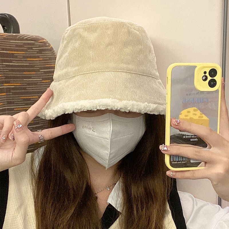 Mũ bucket Len Lông Cừu Hai Mặt Ấm Áp Thời Trang Thu Đông Cho Nữ