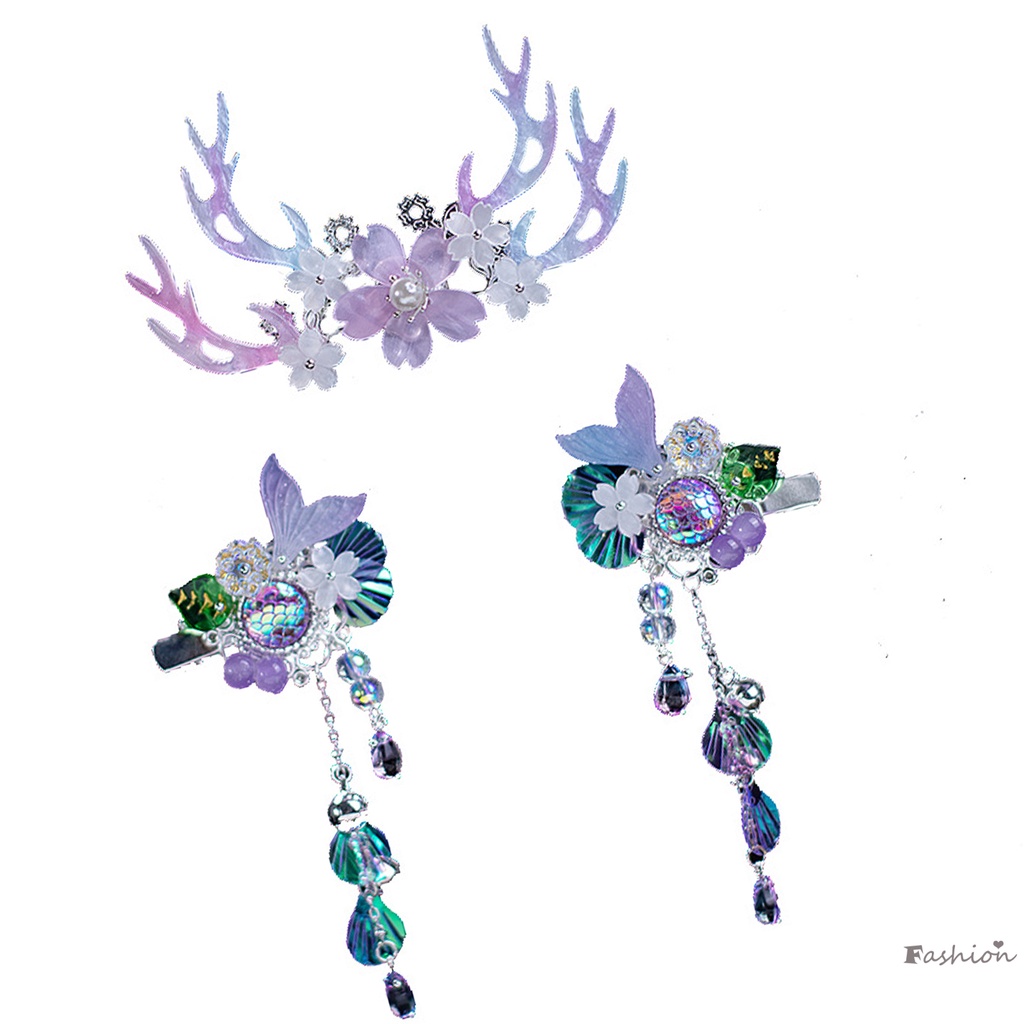 Cặp Kẹp Tóc Đuôi Cá Đính Hạt Phối Tua Rua acetic acid Cho Nữ