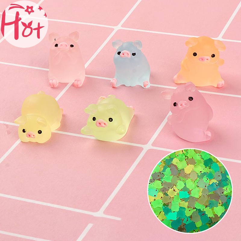 Jr set 6 Mô Hình Chú Heo Dạ Quang Trang Trí Tiểu Cảnh