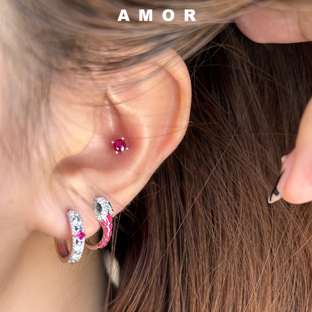 Búp Bê barbie y2k Rắn Tai Đinh Tán Mắt Xanh Hồng