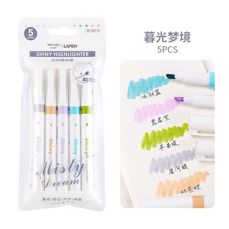 Bút Đánh Dấu Dạ Quang Galaxy Glitter 5 Màu Lựa Chọn