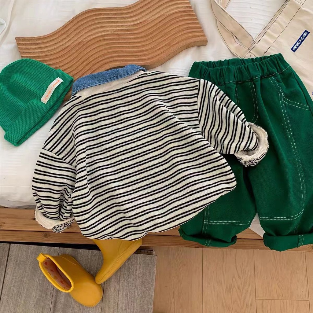 Áo Khoác denim Có Mũ Trùm Với Họa Tiết Sọc Ngang Mới Cho Bé Trai