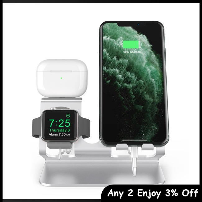 Đế Sạc 3 Trong 1 Bằng Hợp Kim Nhôm Có Giá Đỡ Cho airpods / iwatch iphone