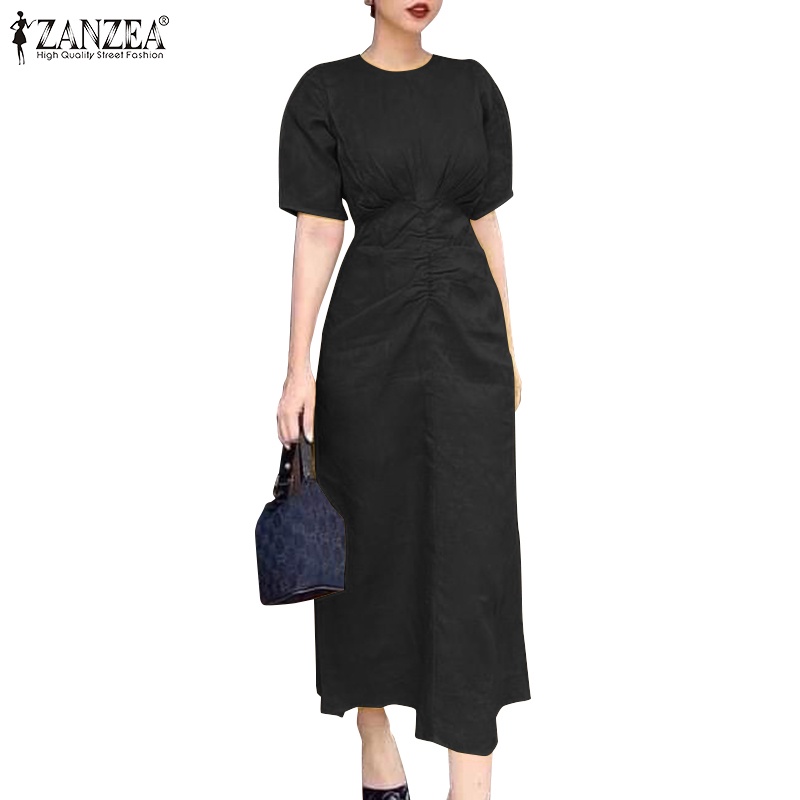 Zanzea Đầm Chữ a Cổ Tròn Tay Phồng Thời Trang Cho Nữ