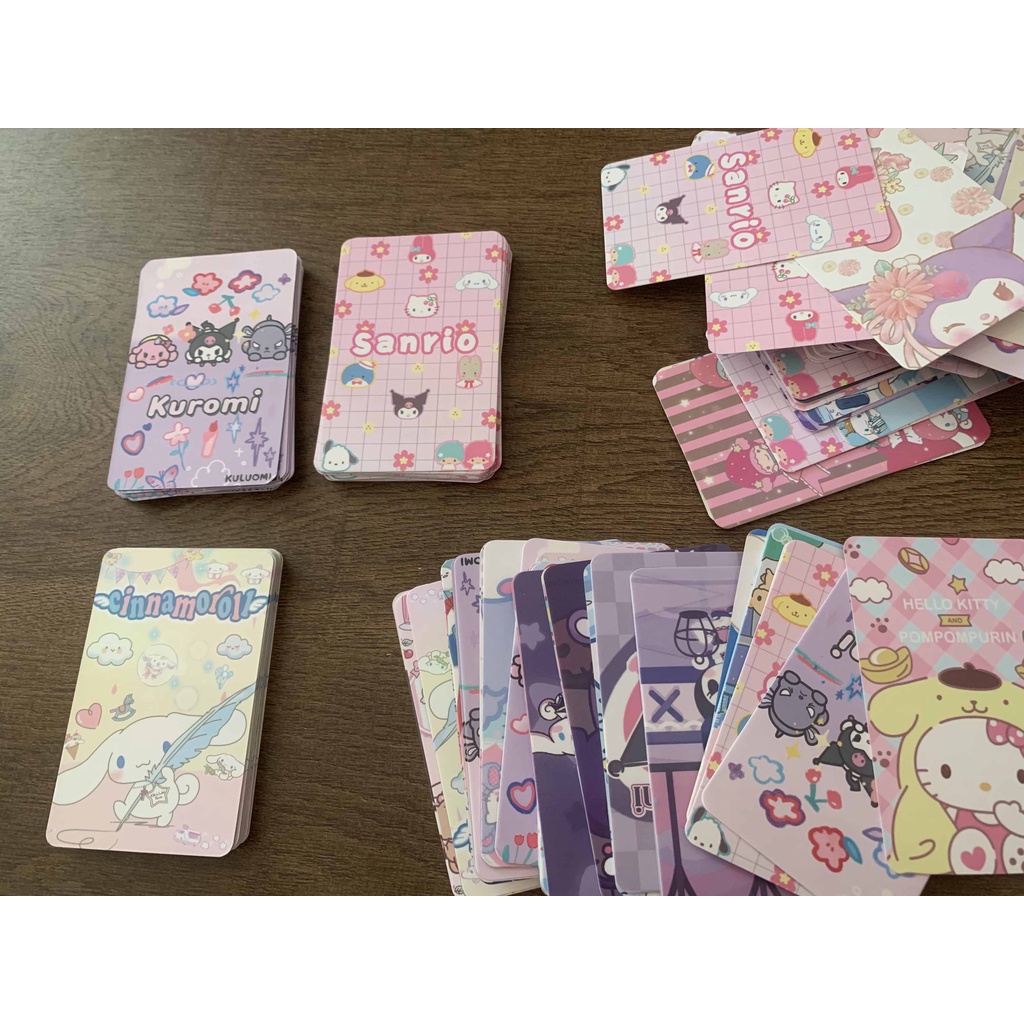 Sanrio Pochacco Kuromi Hello Kitty Pom Pom Purin Melody Flash Laser Photocard Lomo Card 50pcs/box