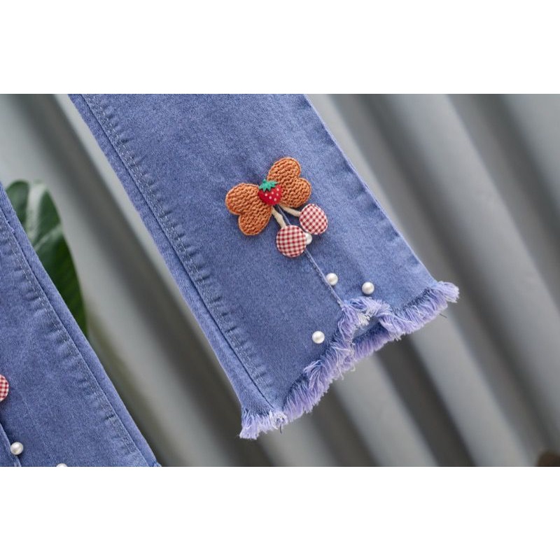 Quần jeans Ống Loe Lưng Cao Co Giãn Phong Cách Phương Tây Thời Trang Xuân Thu Mới Cho Bé Gái