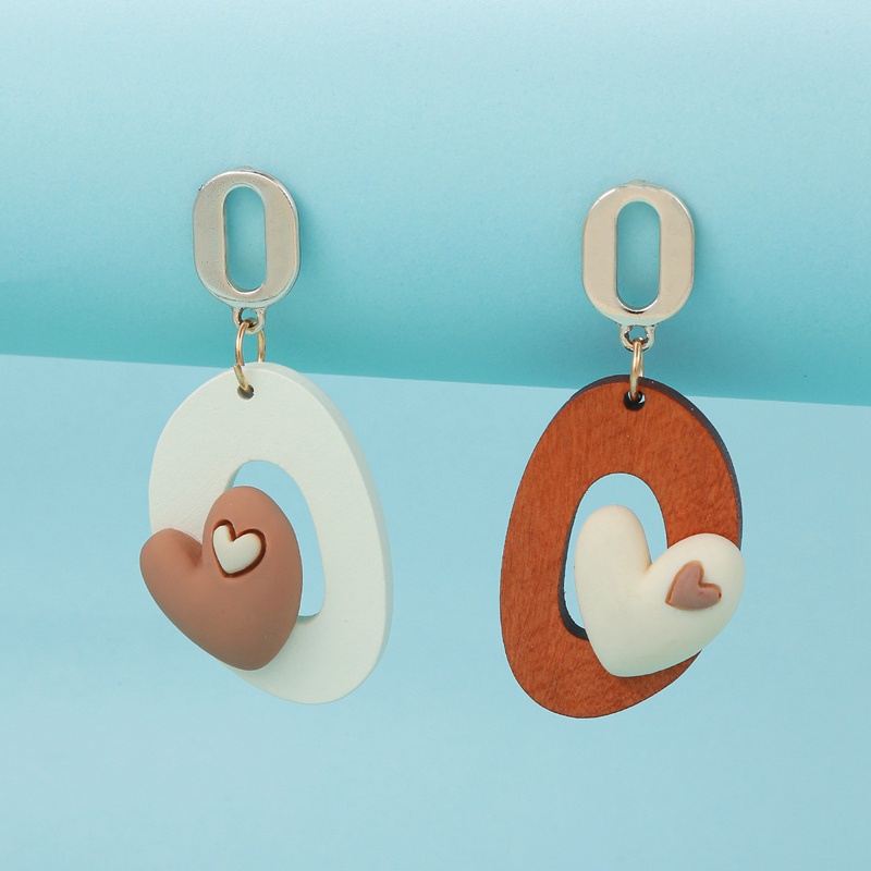 Bông Tai Hình oval Mặt Gỗ resin Hình Học Ngọt Ngào Phong Cách Dân Tộc