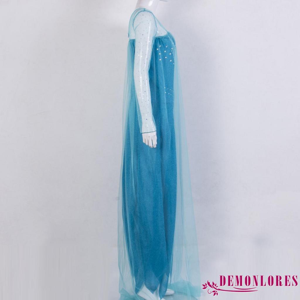 Demonlores Đầm maxi Tay Dài Cổ Tròn Hóa Trang Công Chúa Băng Giá elsa