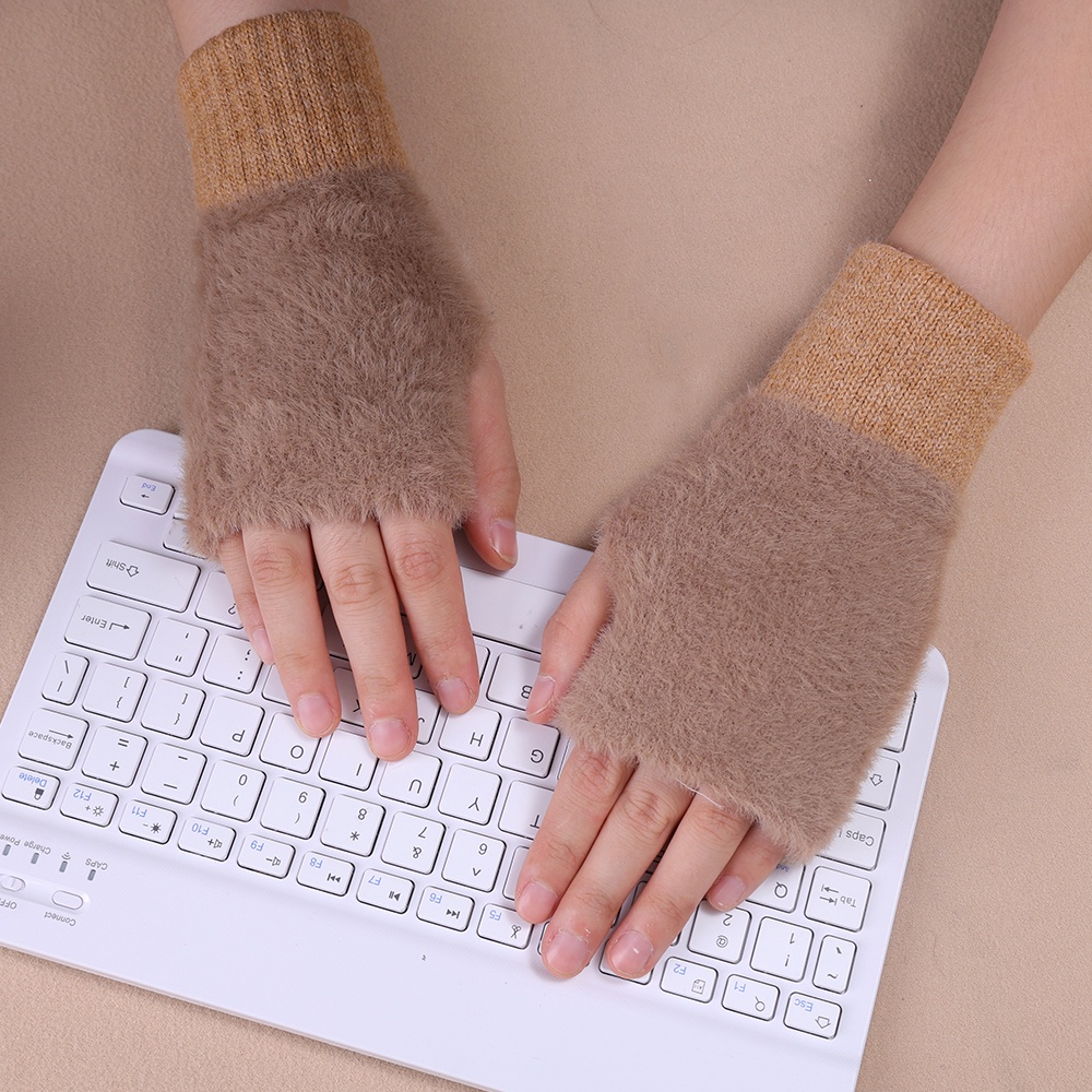 Dễ Thương 1 Đôi Găng Tay Hở Ngón Vải Lông Dày Dặn Ấm Áp Màu Trơn Mềm Mại Thoải Mái Có Thể Chạm Màn Hình Cảm Ứng Dành Cho Nam Nữ