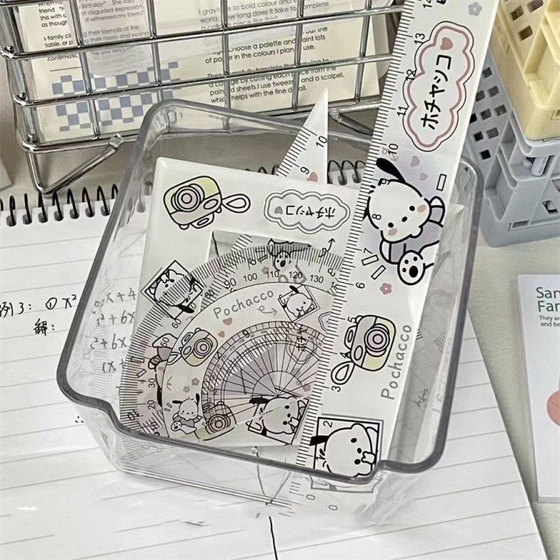 SANRIO Bộ 4 Thước Đo Góc Thẳng Hình Tam Giác Dễ Thương kuromi pochacco