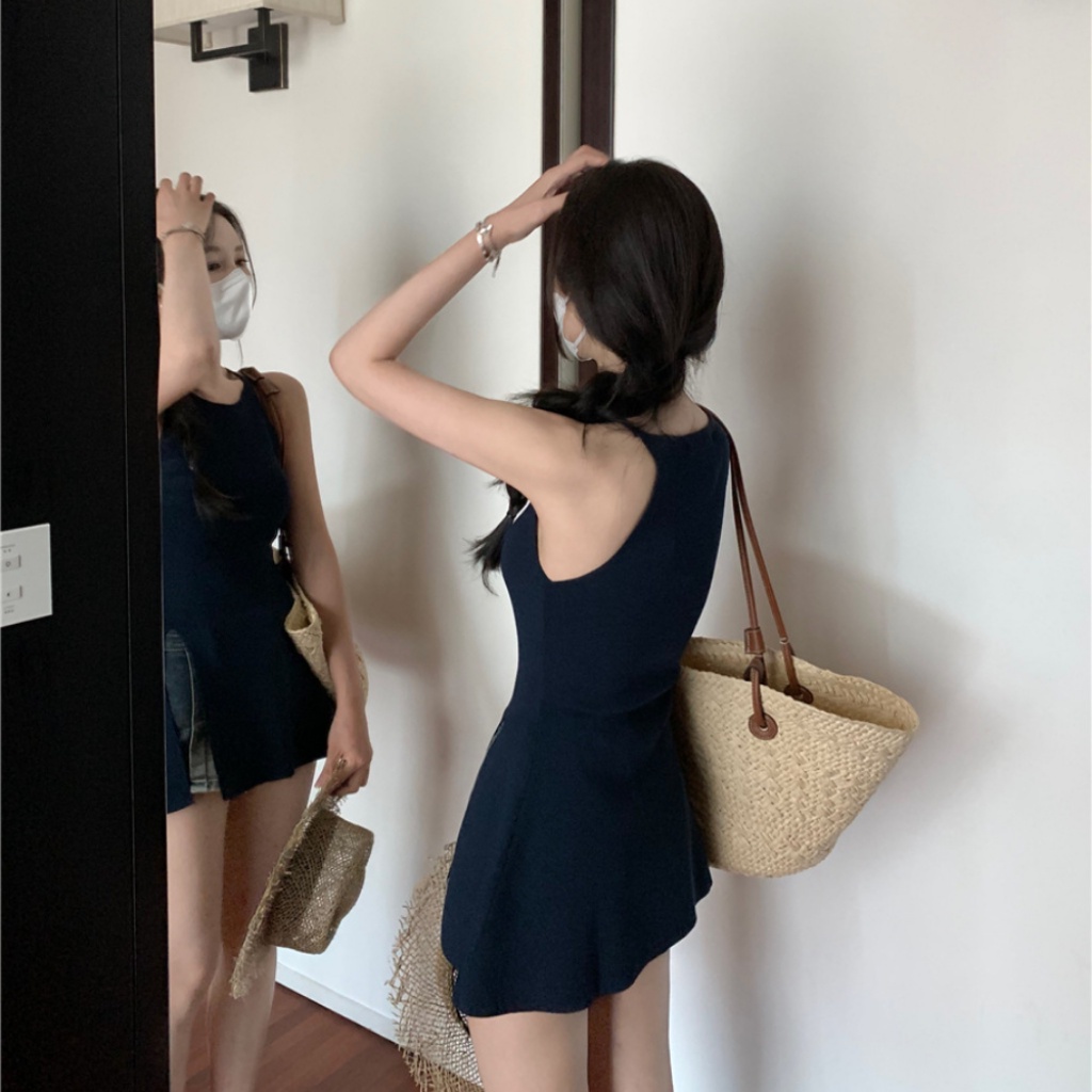 Áo Vest Xẻ Tà Vừa Vặn Màu Trơn Phong Cách Mới Phụ Nữ Mùa Hè Gợi Cảm Áo Không Tay