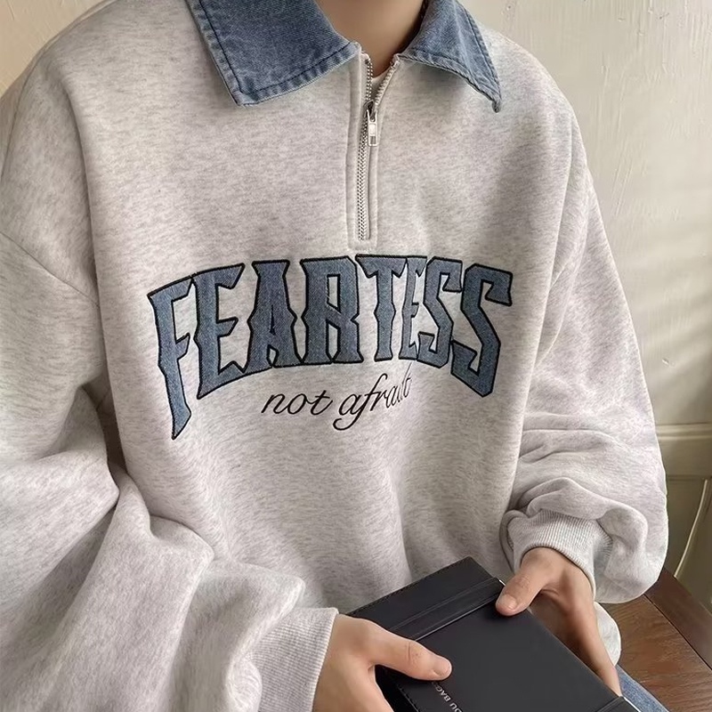 Áo polo Tay Dài Có Khóa Kéo Dáng Rộng Thời Trang Hàn Quốc Cho Nam