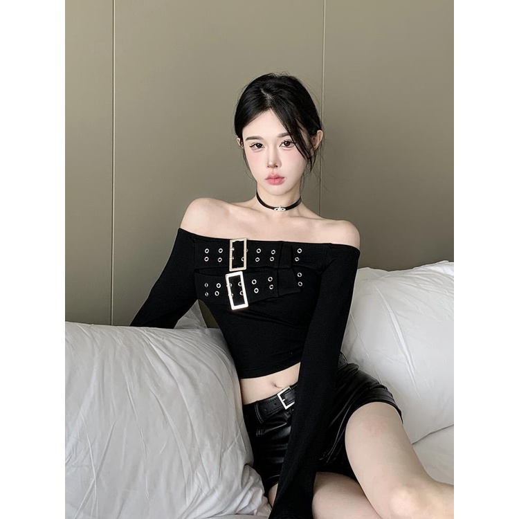 Áo Thun Tay Dài Trễ Vai Quyến Rũ Phong Cách retro Cho Nữ