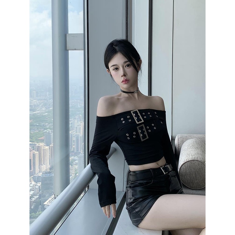 Áo Thun Tay Dài Trễ Vai Quyến Rũ Phong Cách retro Cho Nữ