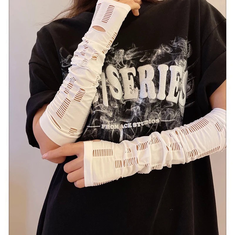 Găng Tay Hở Ngón Vải Lụa Lạnh ninja Phong Cách gothic punk Thời Trang Cho Nữ